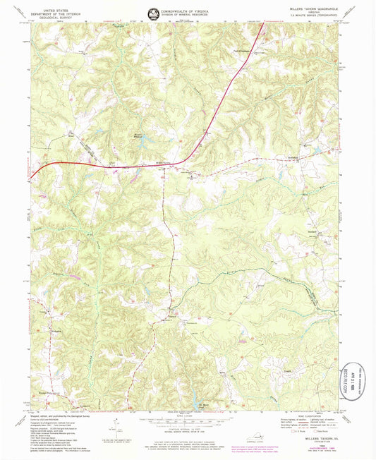 Classic USGS Millers Tavern Virginia 7.5'x7.5' Topo Map Image