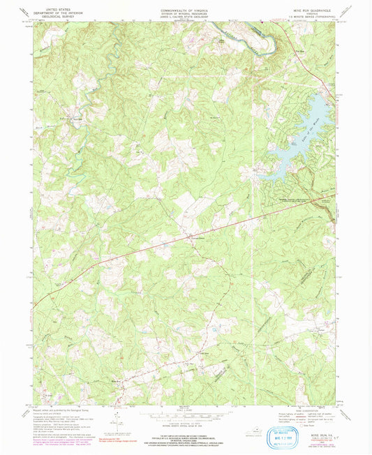 Classic USGS Mine Run Virginia 7.5'x7.5' Topo Map Image