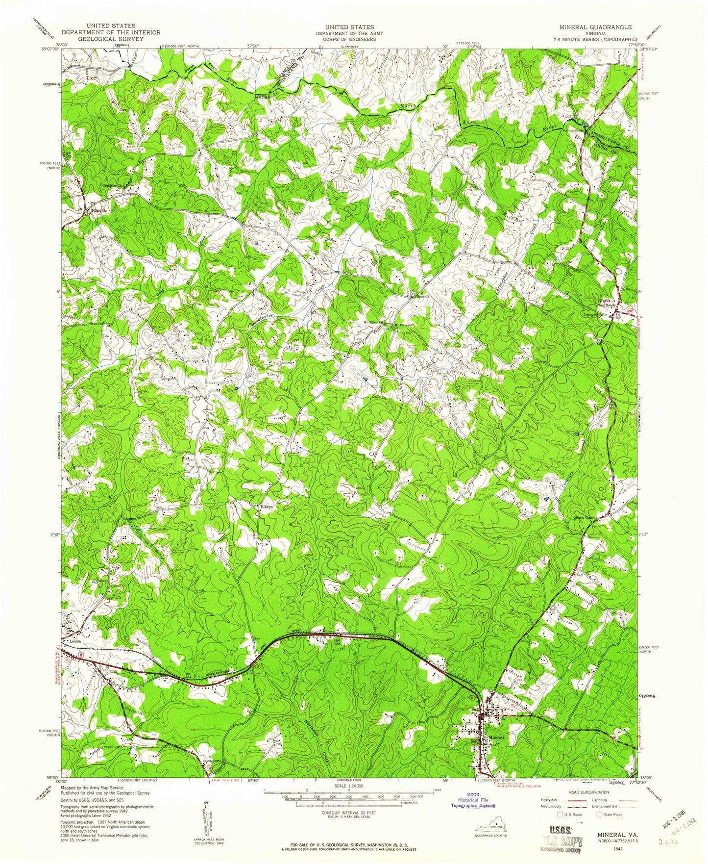 Classic USGS Mineral Virginia 7.5'x7.5' Topo Map Image