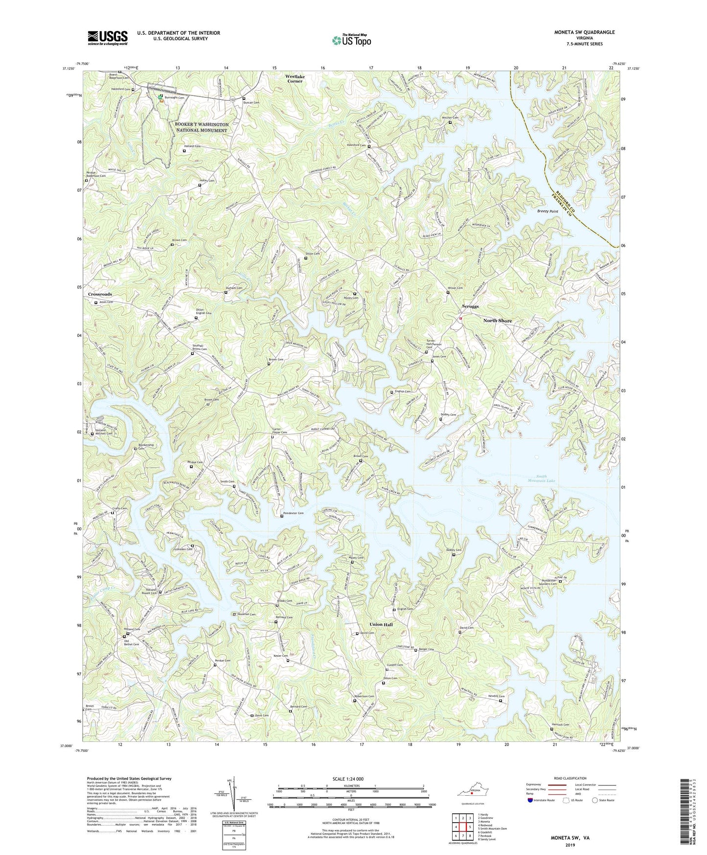 Moneta SW Virginia US Topo Map Image