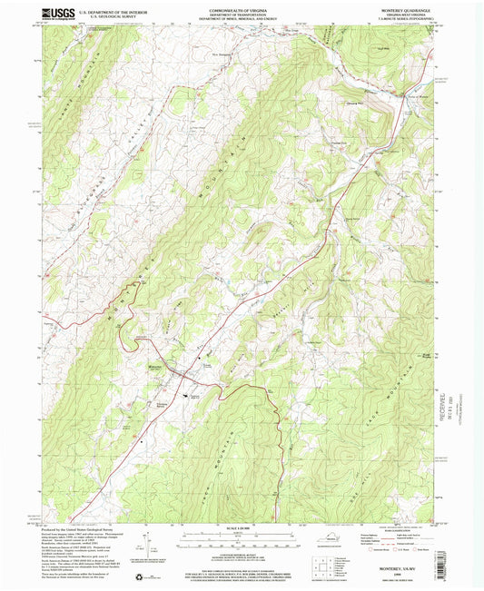 Classic USGS Monterey Virginia 7.5'x7.5' Topo Map Image