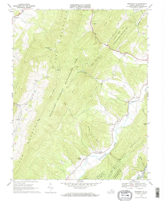 Classic USGS Monterey SE Virginia 7.5'x7.5' Topo Map Image