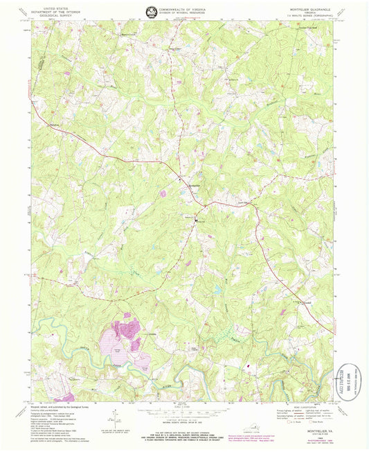 Classic USGS Montpelier Virginia 7.5'x7.5' Topo Map Image