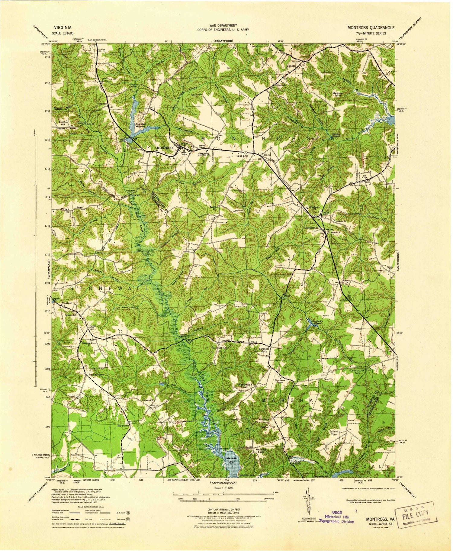 Classic USGS Montross Virginia 7.5'x7.5' Topo Map – MyTopo Map Store