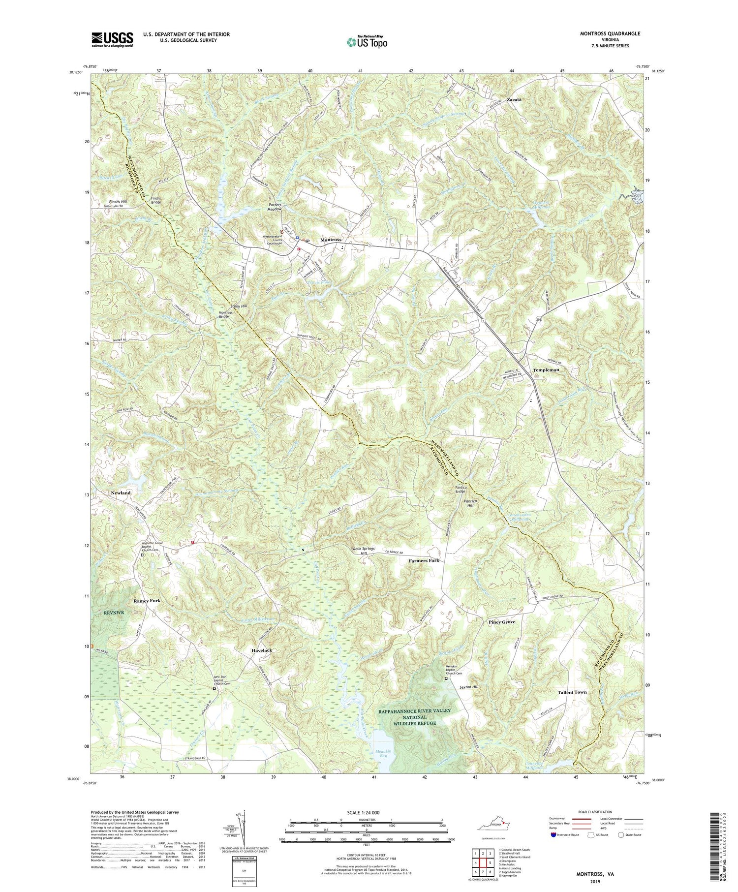 Montross Virginia US Topo Map Image