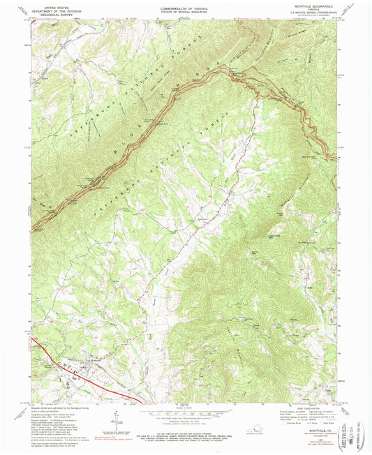 Classic USGS Montvale Virginia 7.5'x7.5' Topo Map Image