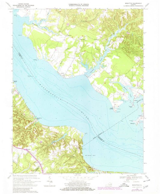 Classic USGS Morattico Virginia 7.5'x7.5' Topo Map Image