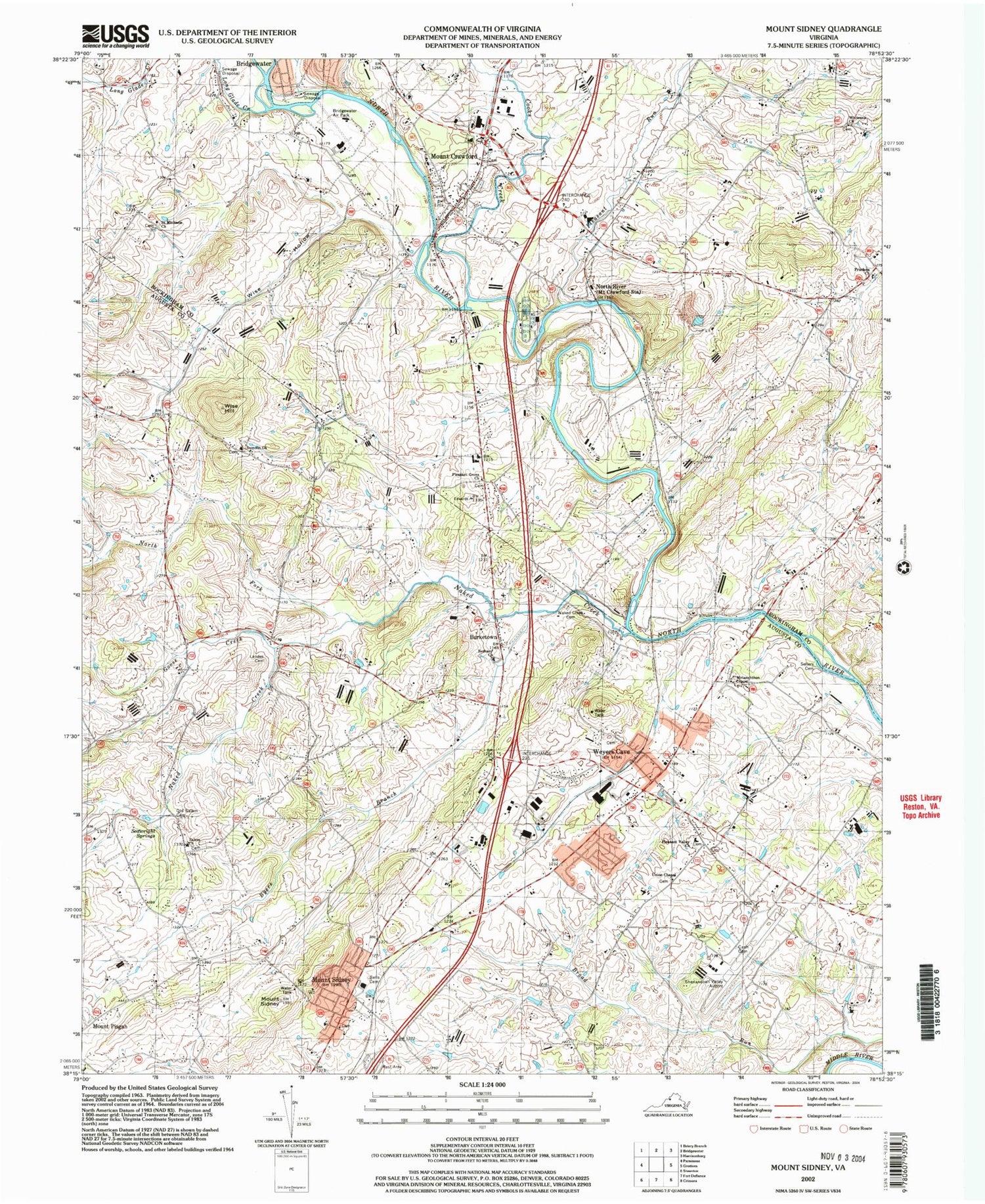 Classic USGS Mount Sidney Virginia 7.5'x7.5' Topo Map Image