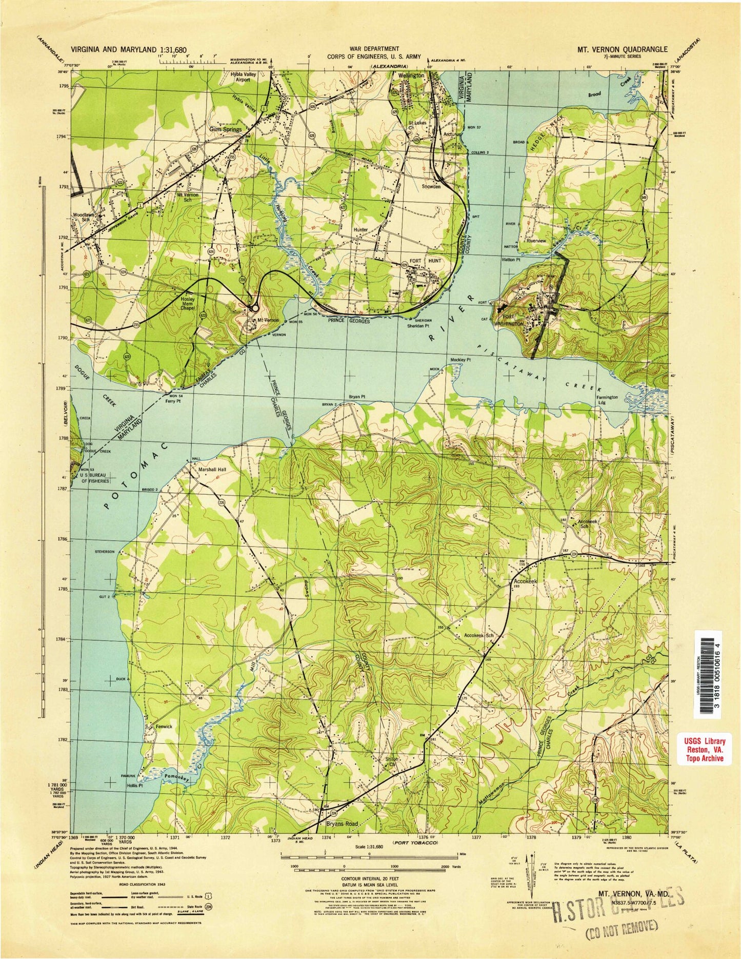 Classic USGS Mount Vernon Virginia 7.5'x7.5' Topo Map Image