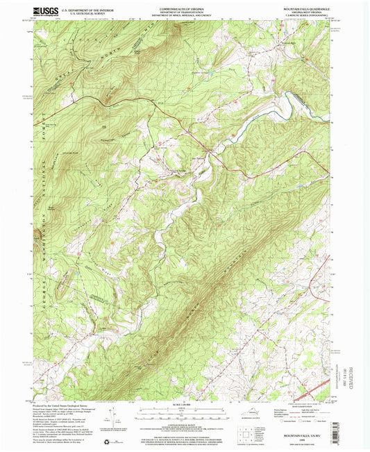 Classic USGS Mountain Falls Virginia 7.5'x7.5' Topo Map Image