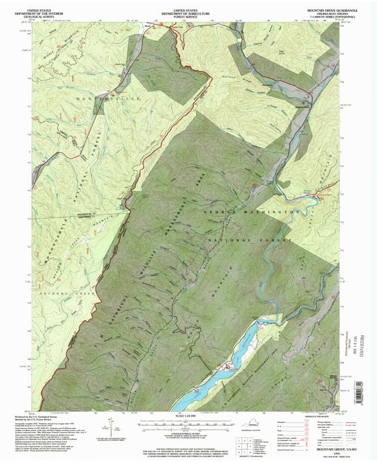 Classic USGS Mountain Grove Virginia 7.5'x7.5' Topo Map Image