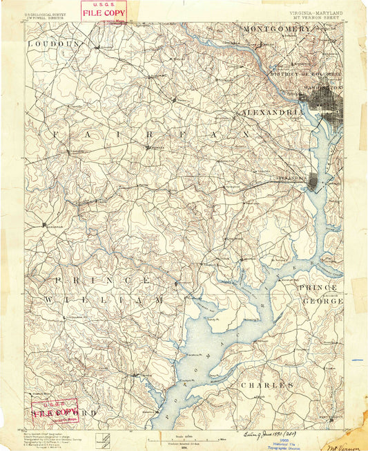Historic 1890 Mount Vernon Virginia 30'x30' Topo Map Image