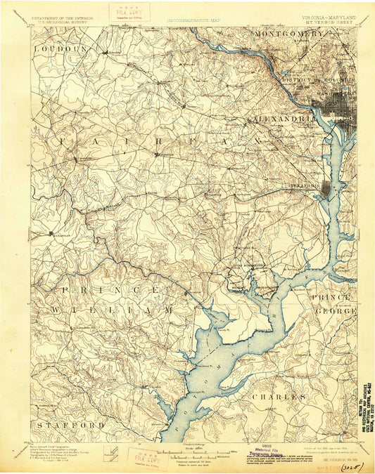 Historic 1894 Mount Vernon Virginia 30'x30' Topo Map Image