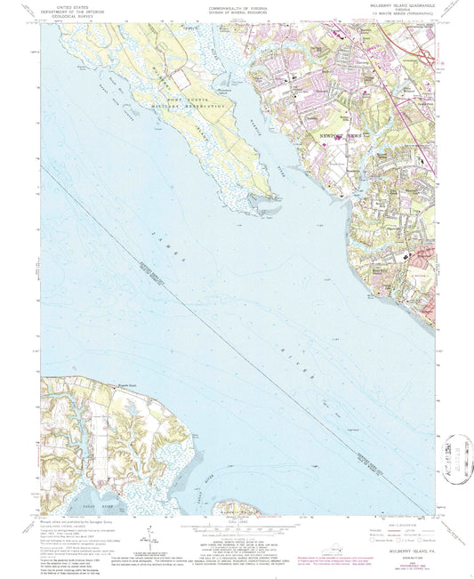 Classic USGS Mulberry Island Virginia 7.5'x7.5' Topo Map Image