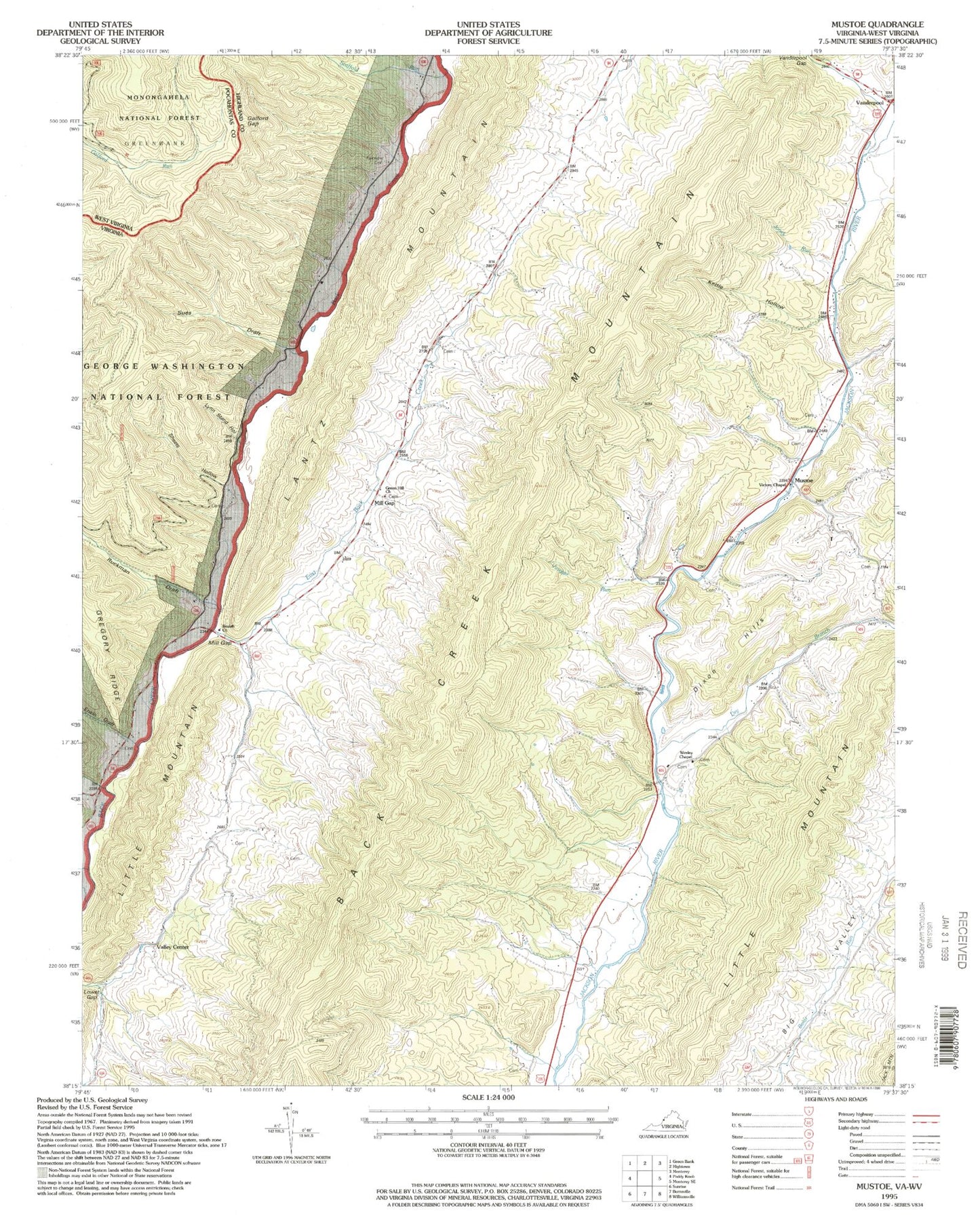 Classic USGS Mustoe Virginia 7.5'x7.5' Topo Map Image
