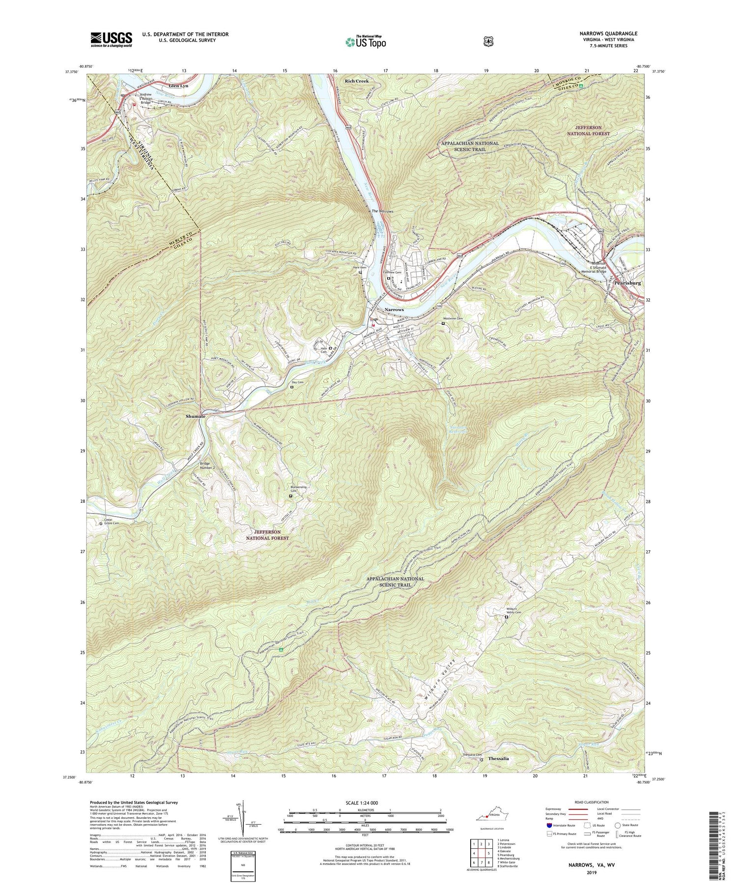 Narrows Virginia US Topo Map Image