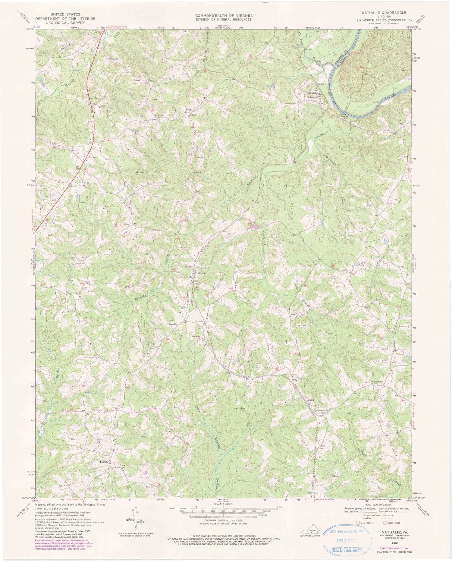 Classic USGS Nathalie Virginia 7.5'x7.5' Topo Map Image