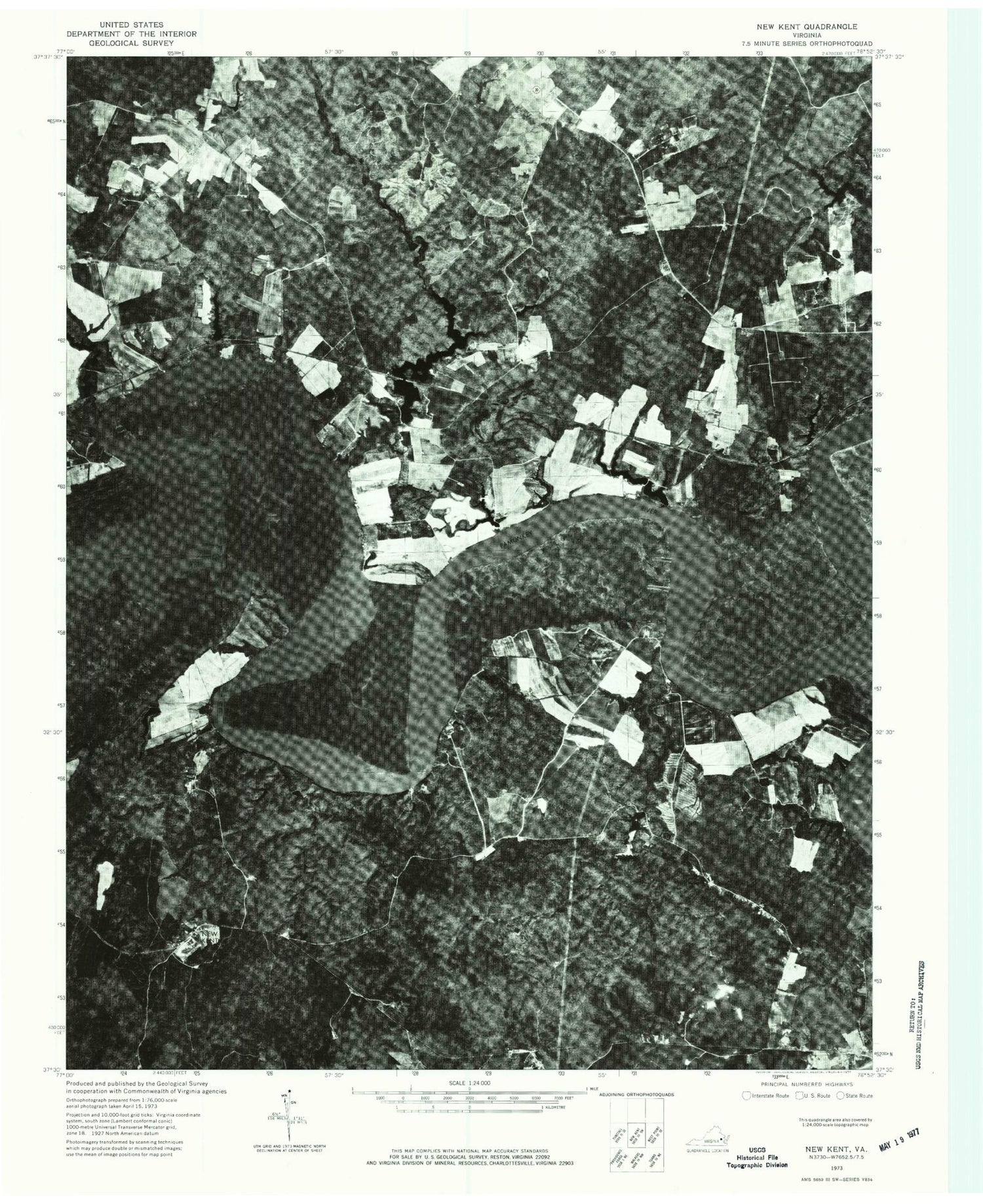 Classic USGS New Kent Virginia 7.5'x7.5' Topo Map Image