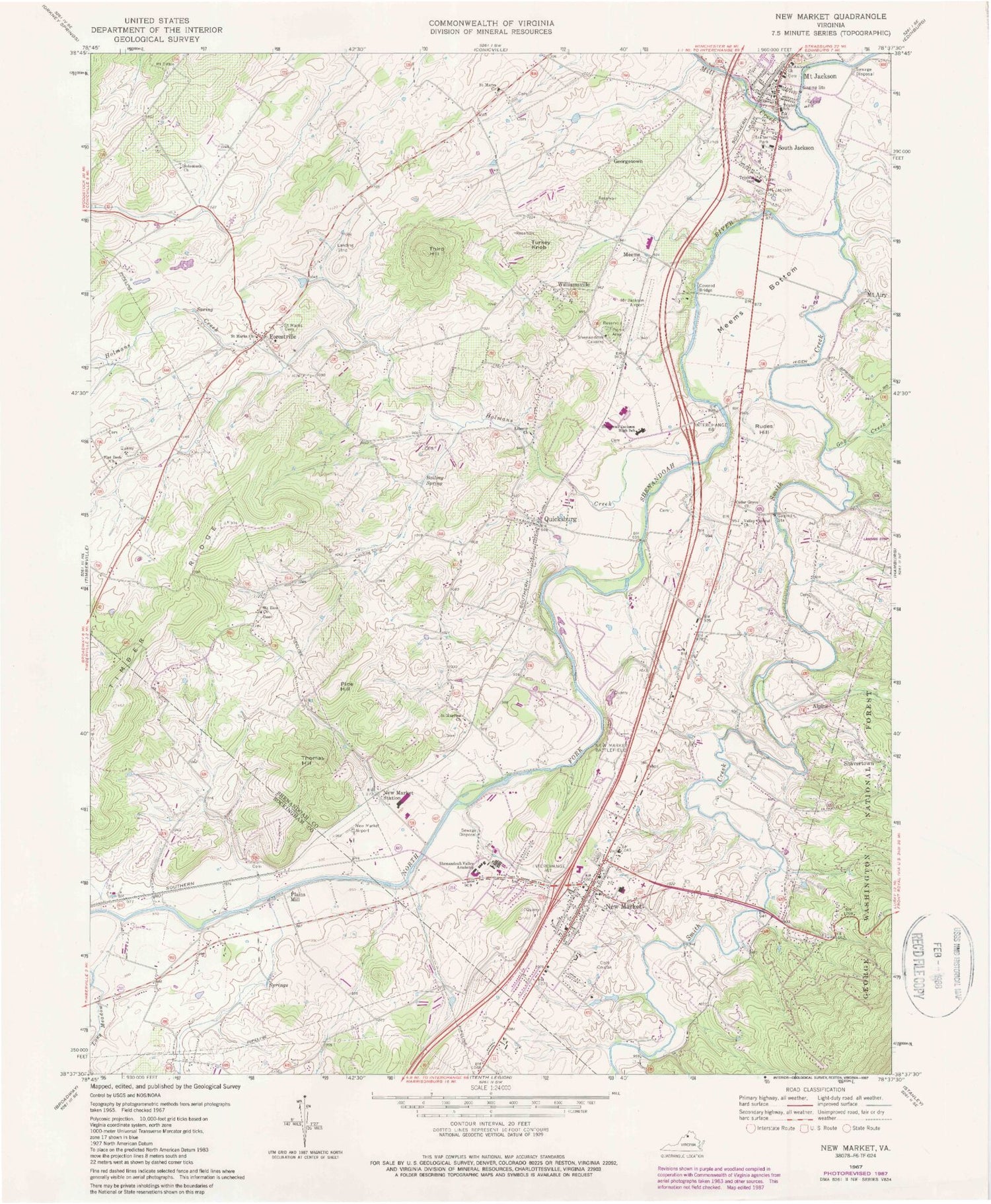 Classic USGS New Market Virginia 7.5'x7.5' Topo Map Image