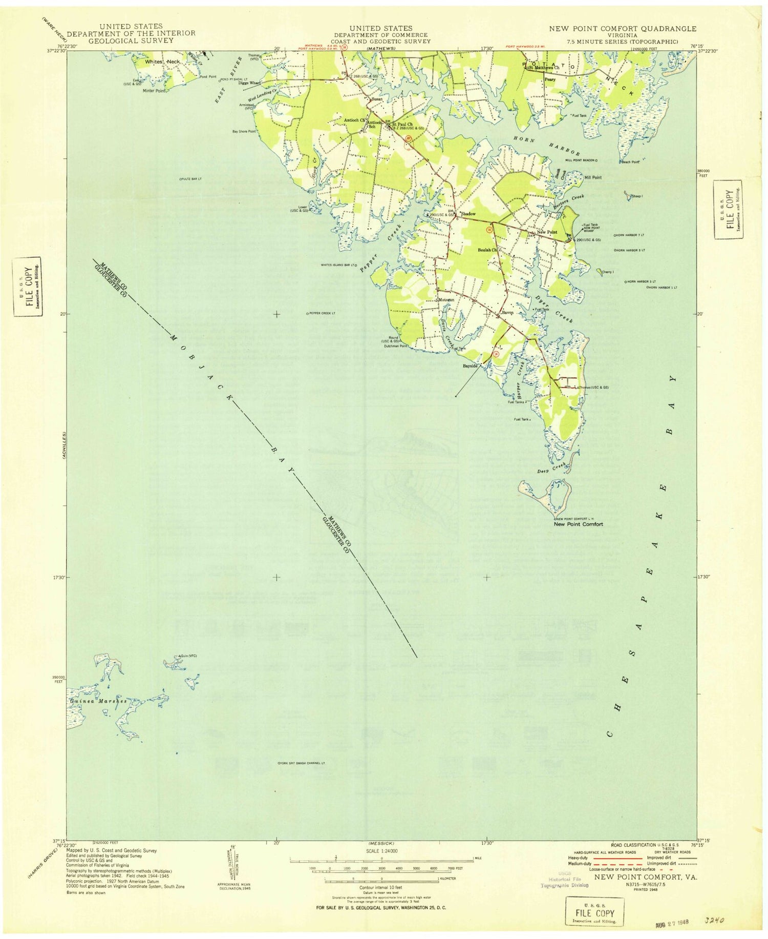 Classic USGS New Point Comfort Virginia 7.5'x7.5' Topo Map Image