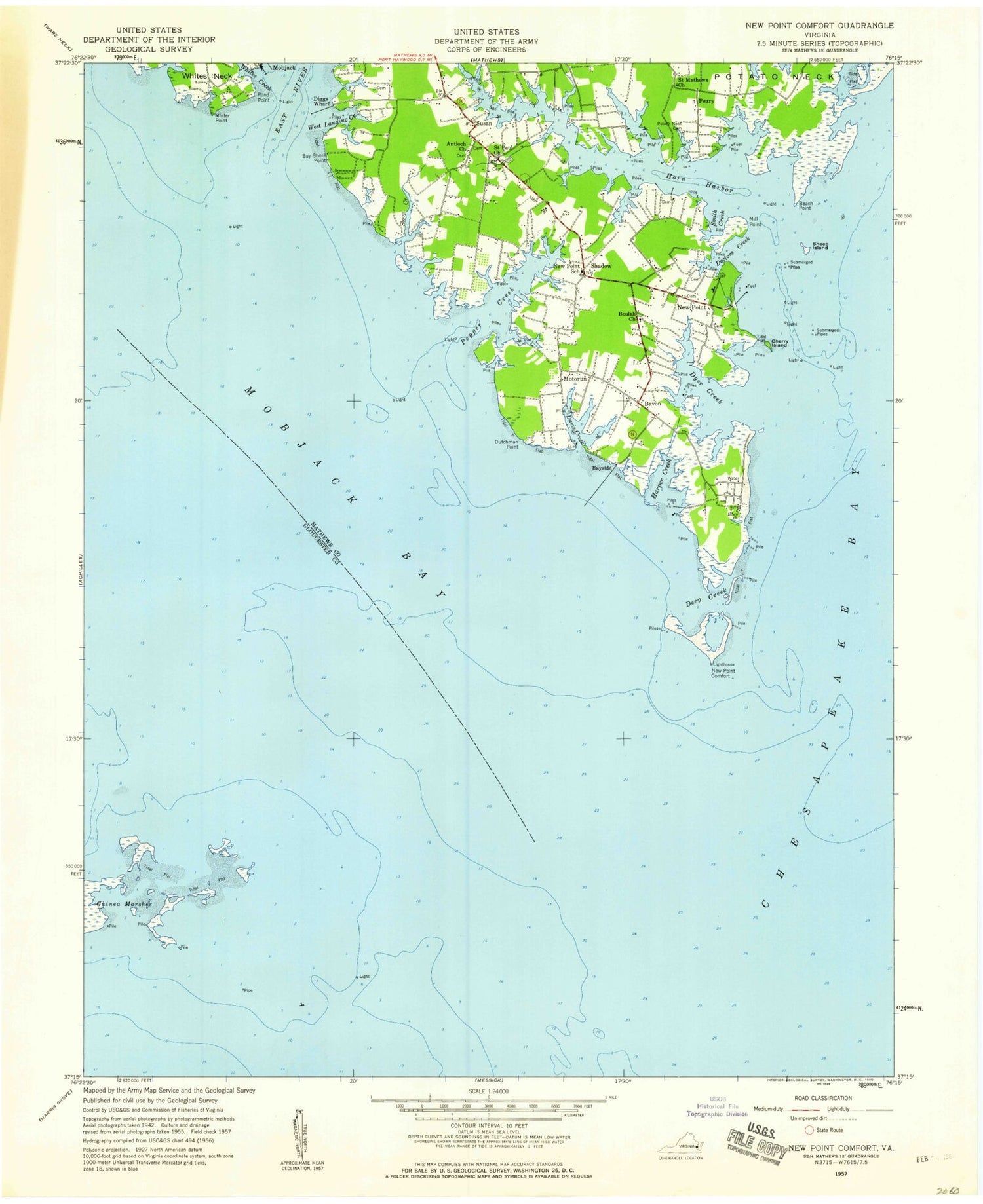 Classic USGS New Point Comfort Virginia 7.5'x7.5' Topo Map Image
