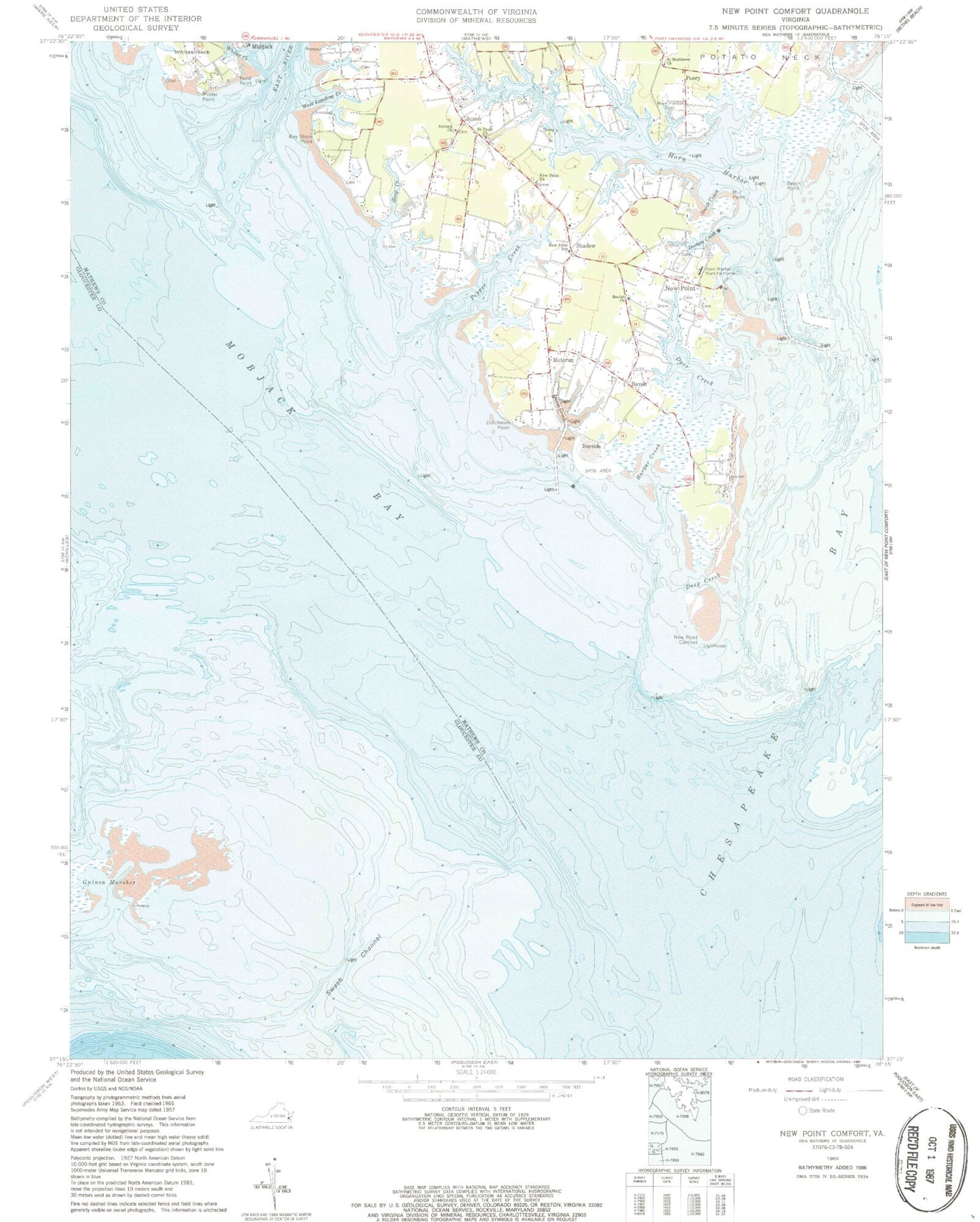 Classic USGS New Point Comfort Virginia 7.5'x7.5' Topo Map Image