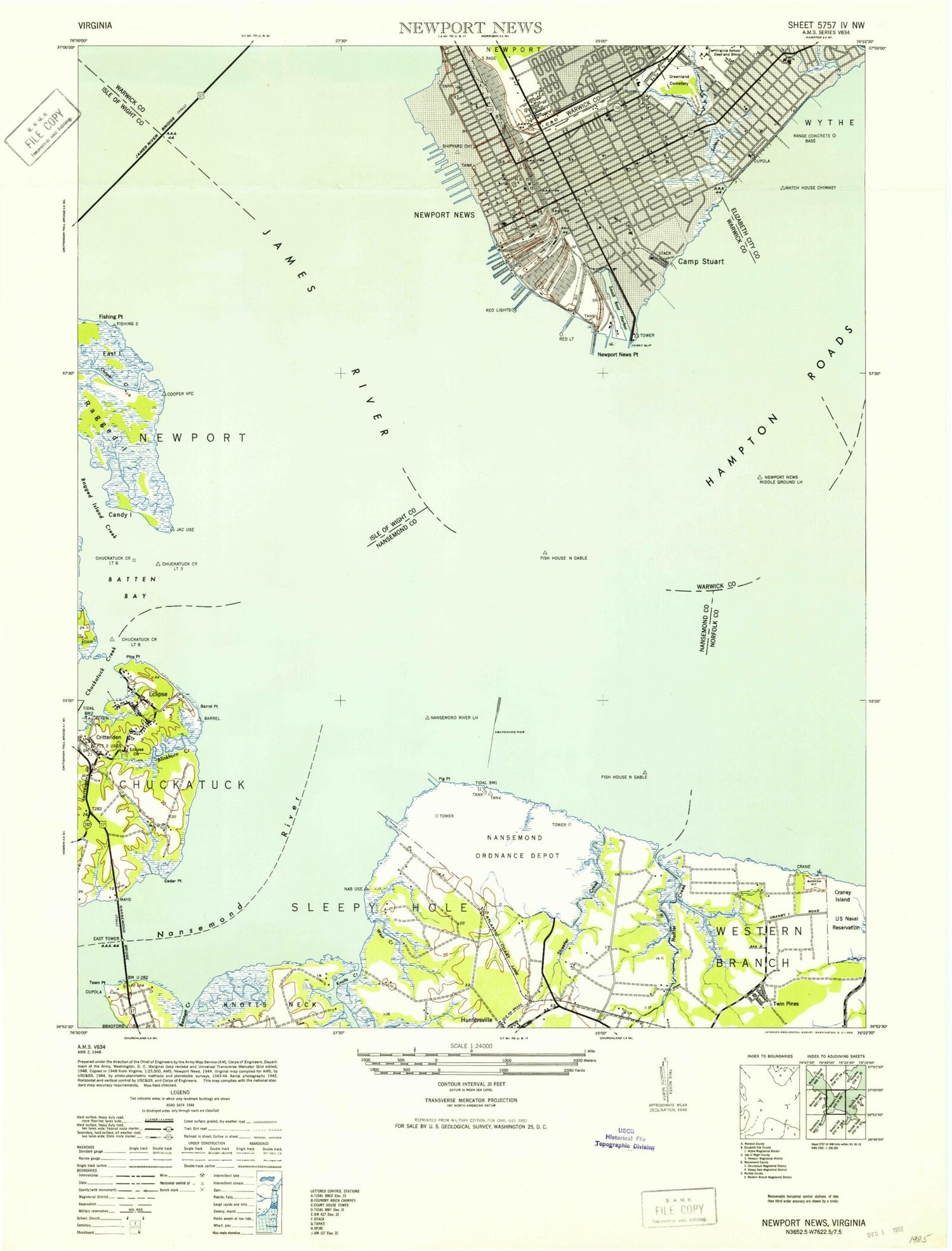 Classic USGS Newport News South Virginia 7.5'x7.5' Topo Map Image