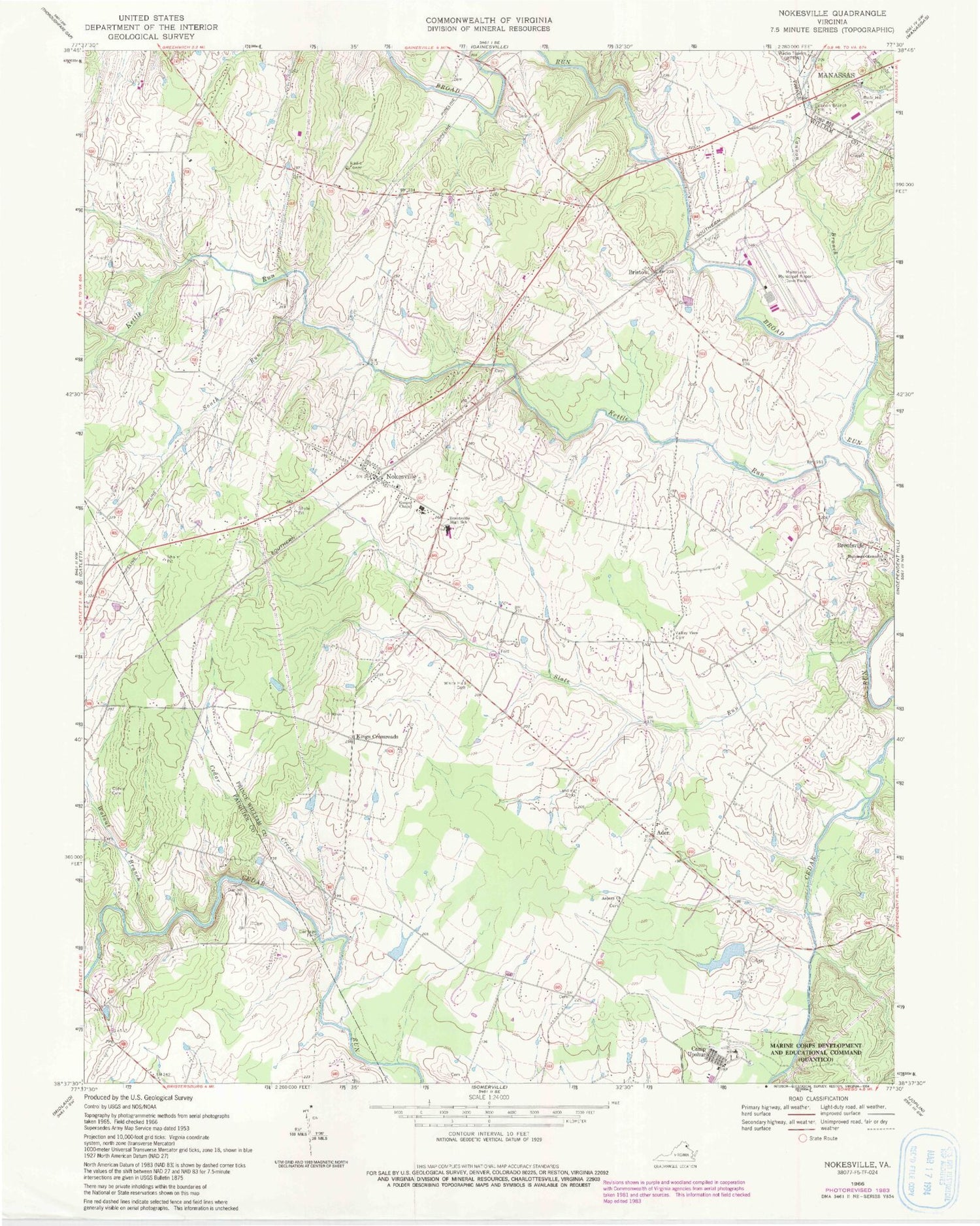 Classic USGS Nokesville Virginia 7.5'x7.5' Topo Map Image