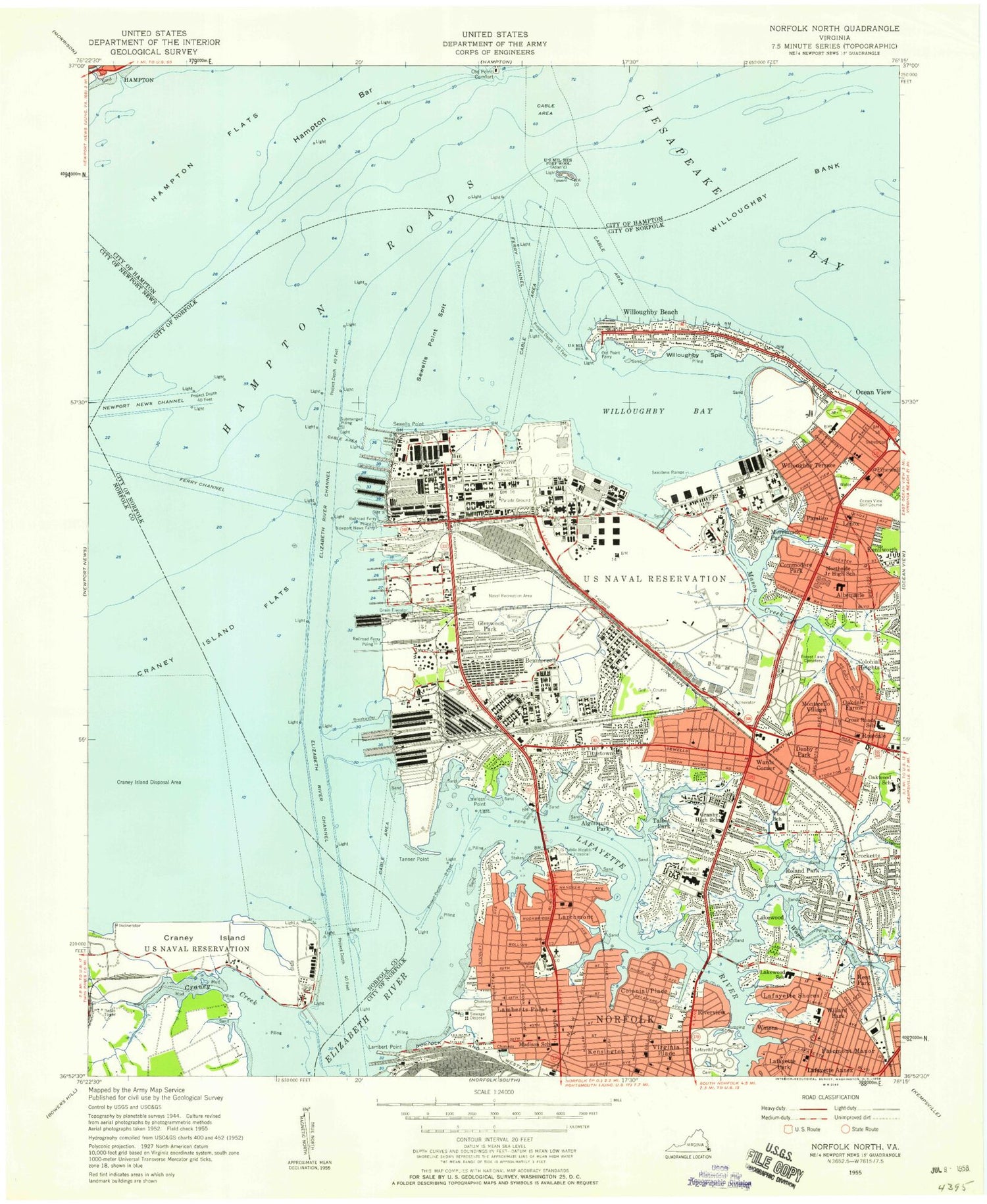 Classic USGS Norfolk North Virginia 7.5'x7.5' Topo Map Image