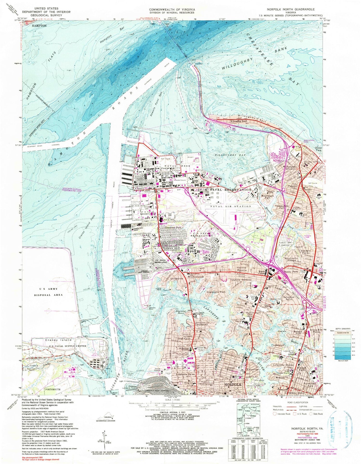 Classic USGS Norfolk North Virginia 7.5'x7.5' Topo Map Image