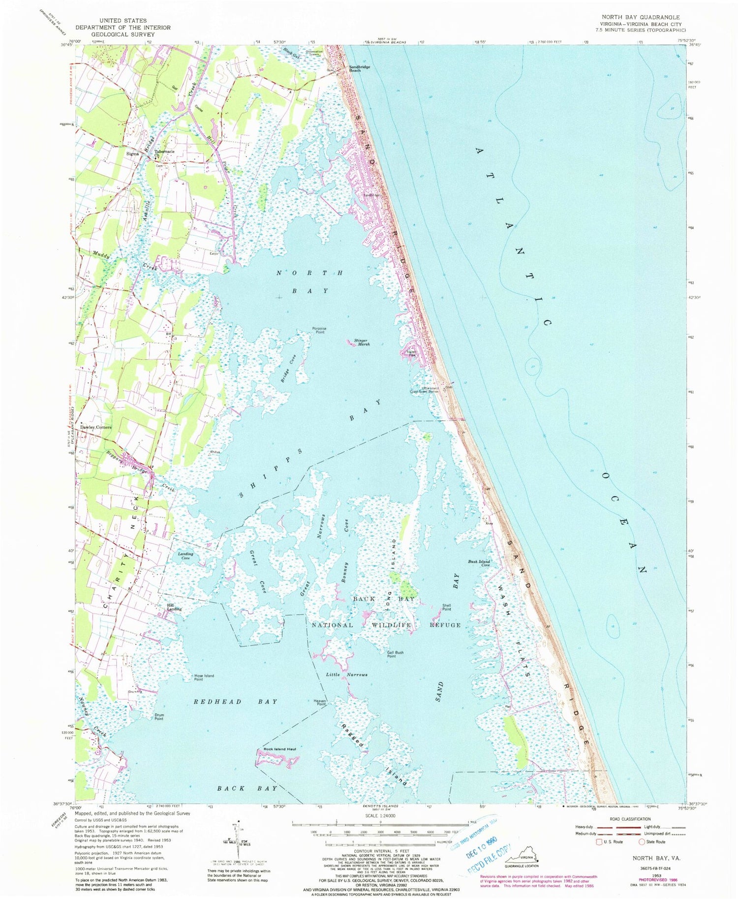 Classic USGS North Bay Virginia 7.5'x7.5' Topo Map Image
