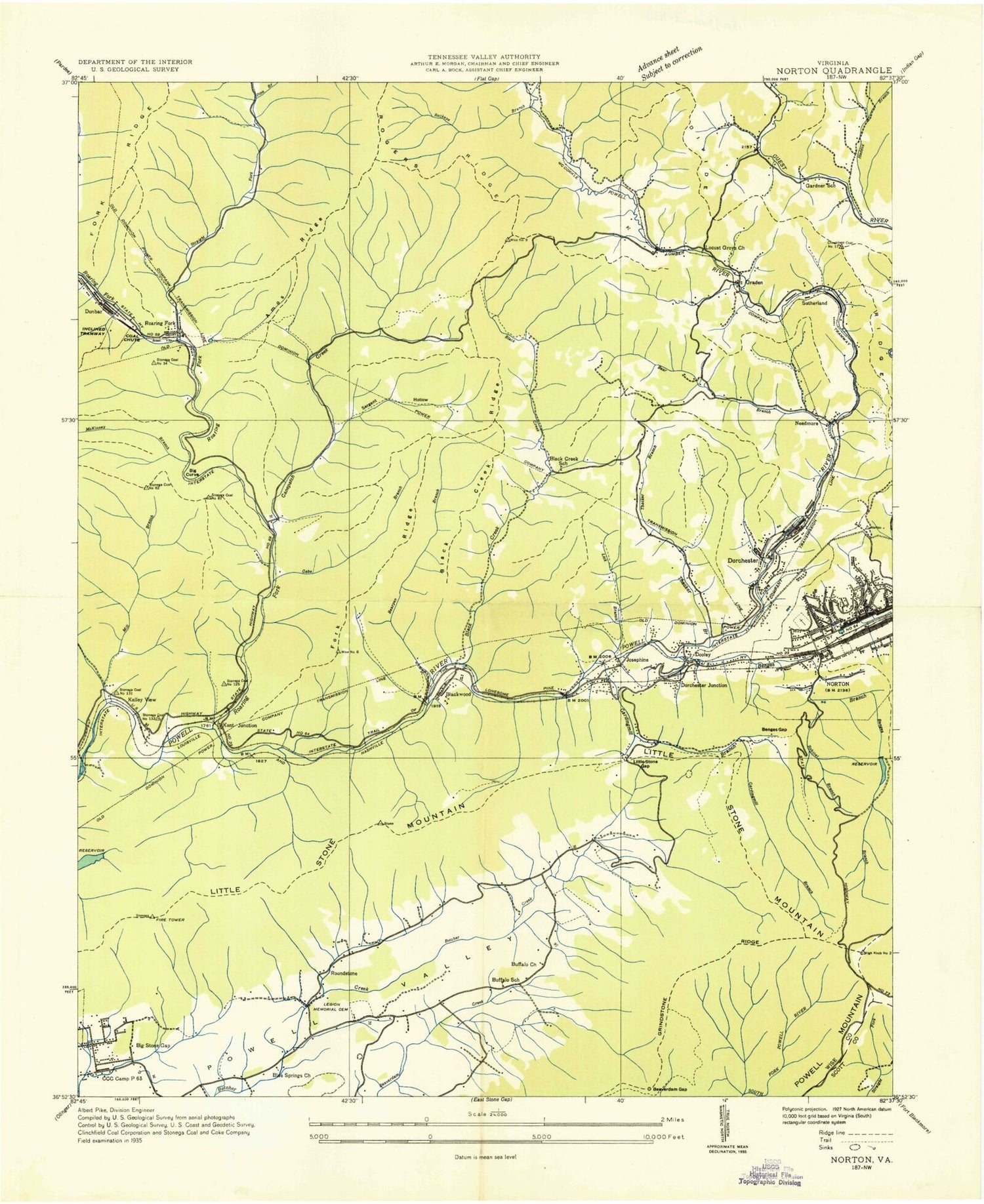 Classic USGS Norton Virginia 7.5'x7.5' Topo Map Image