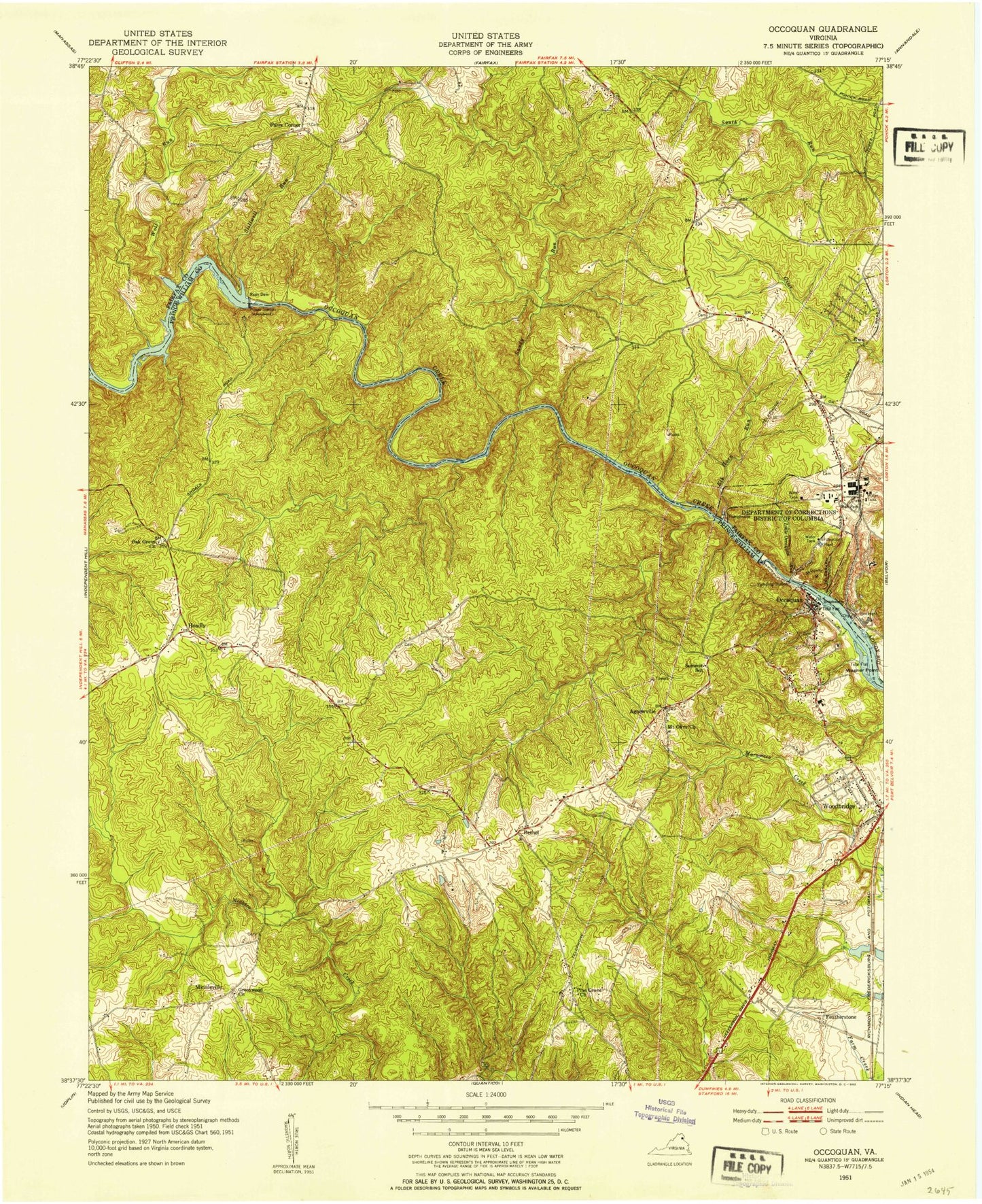 Classic USGS Occoquan Virginia 7.5'x7.5' Topo Map Image