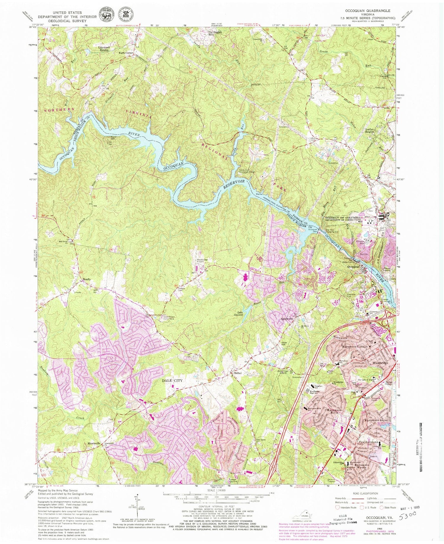 Classic USGS Occoquan Virginia 7.5'x7.5' Topo Map Image