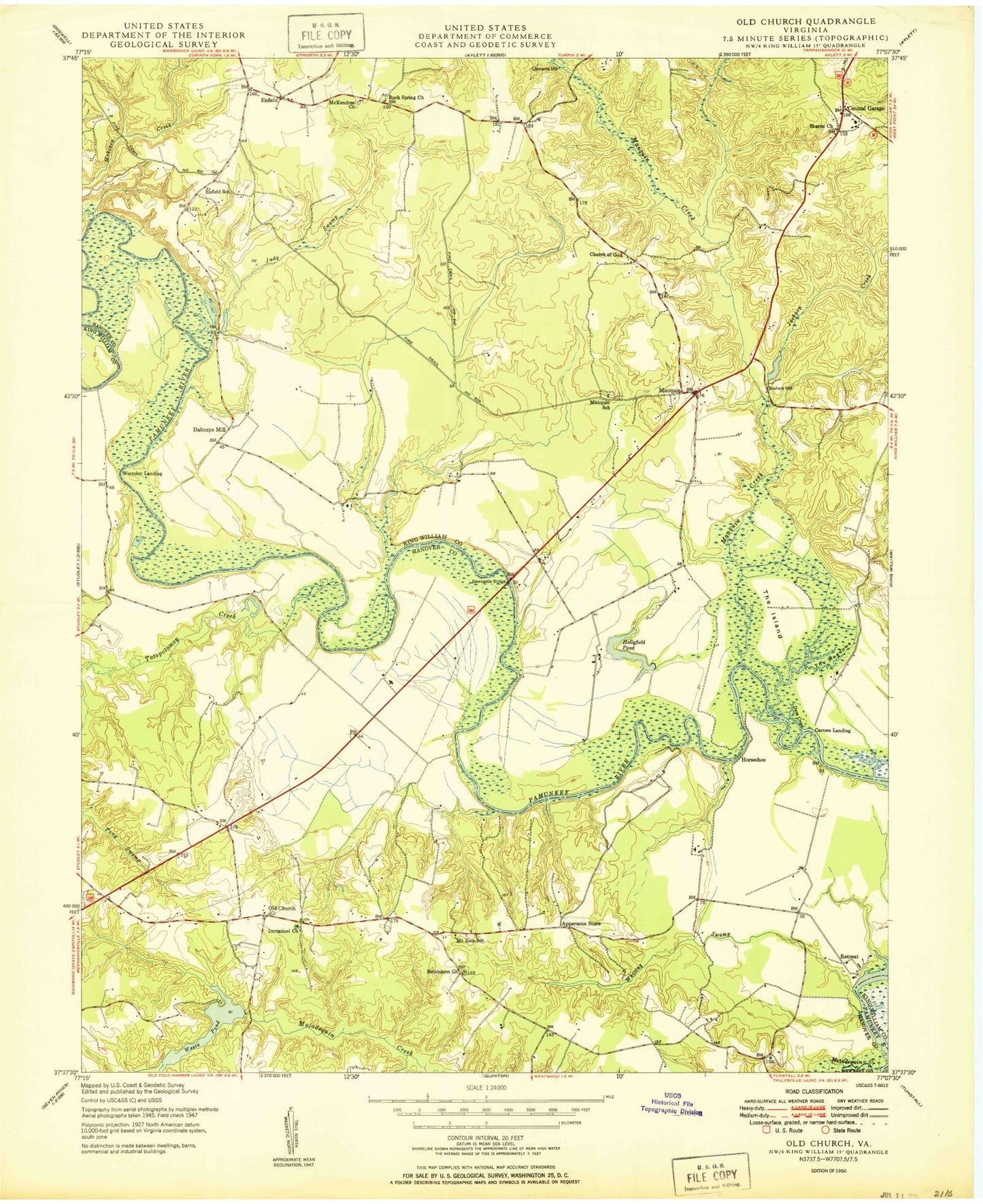 Classic USGS Manquin Virginia 7.5'x7.5' Topo Map Image