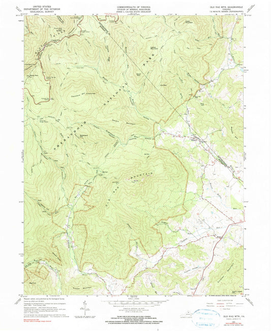 USGS Classic Old Rag Mountain Virginia 7.5'x7.5' Topo Map Image