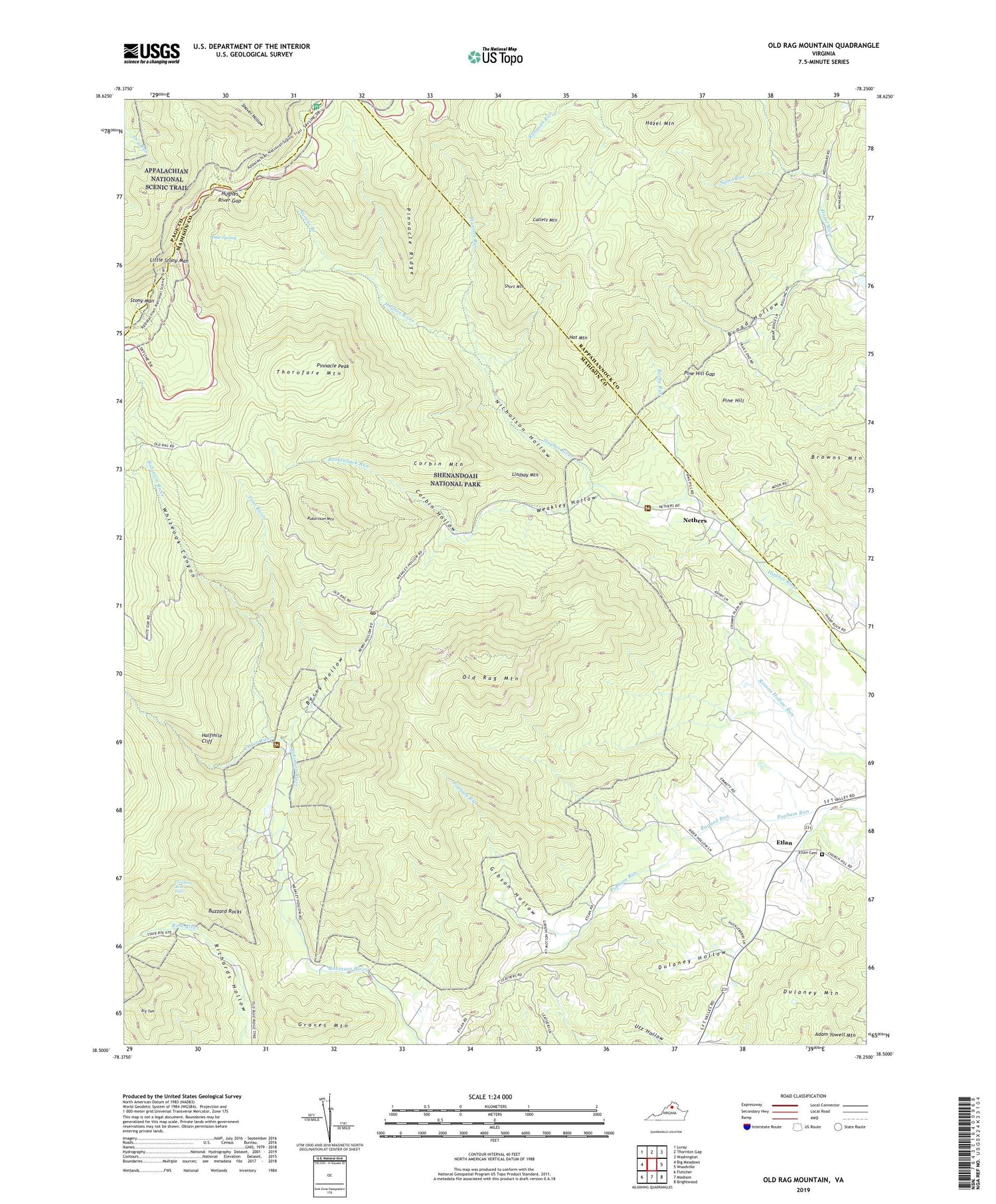 Old Rag Mountain Virginia US Topo Map Image