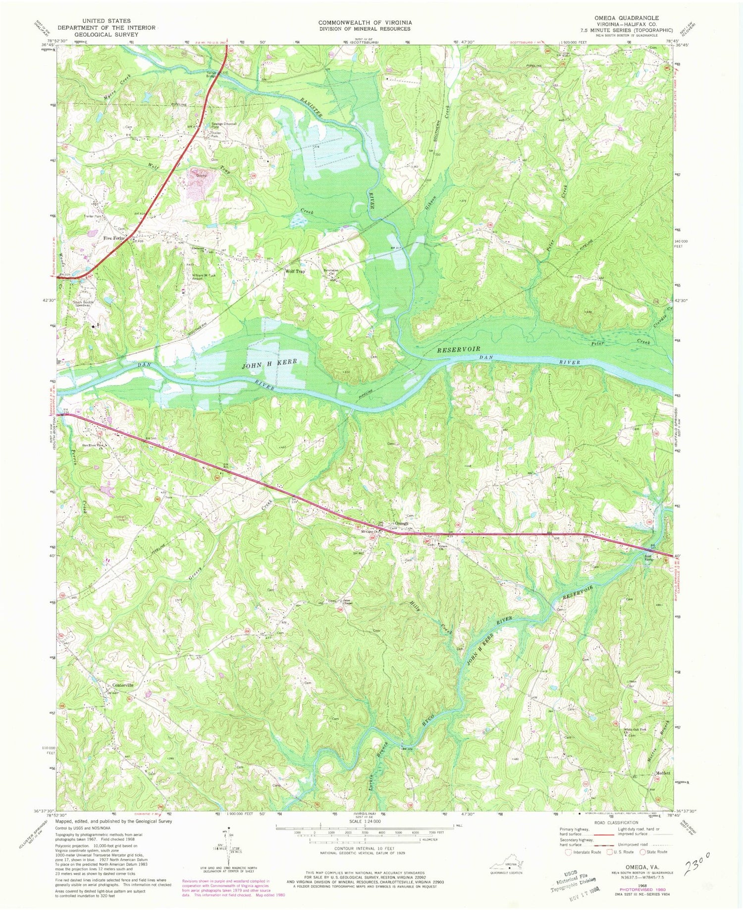 Classic USGS Omega Virginia 7.5'x7.5' Topo Map Image