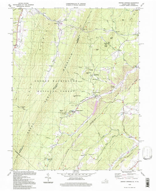 Classic USGS Orkney Springs Virginia 7.5'x7.5' Topo Map Image