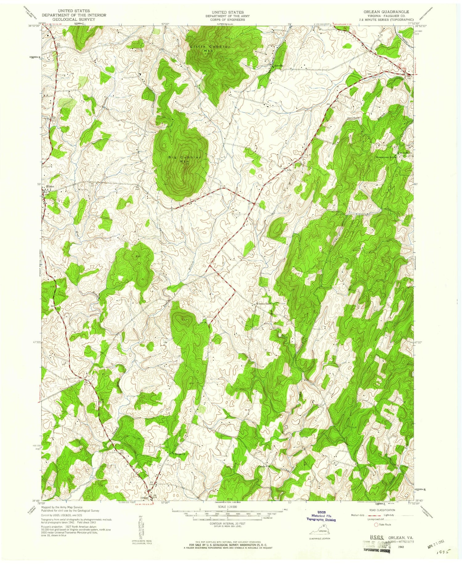 Classic USGS Orlean Virginia 7.5'x7.5' Topo Map Image
