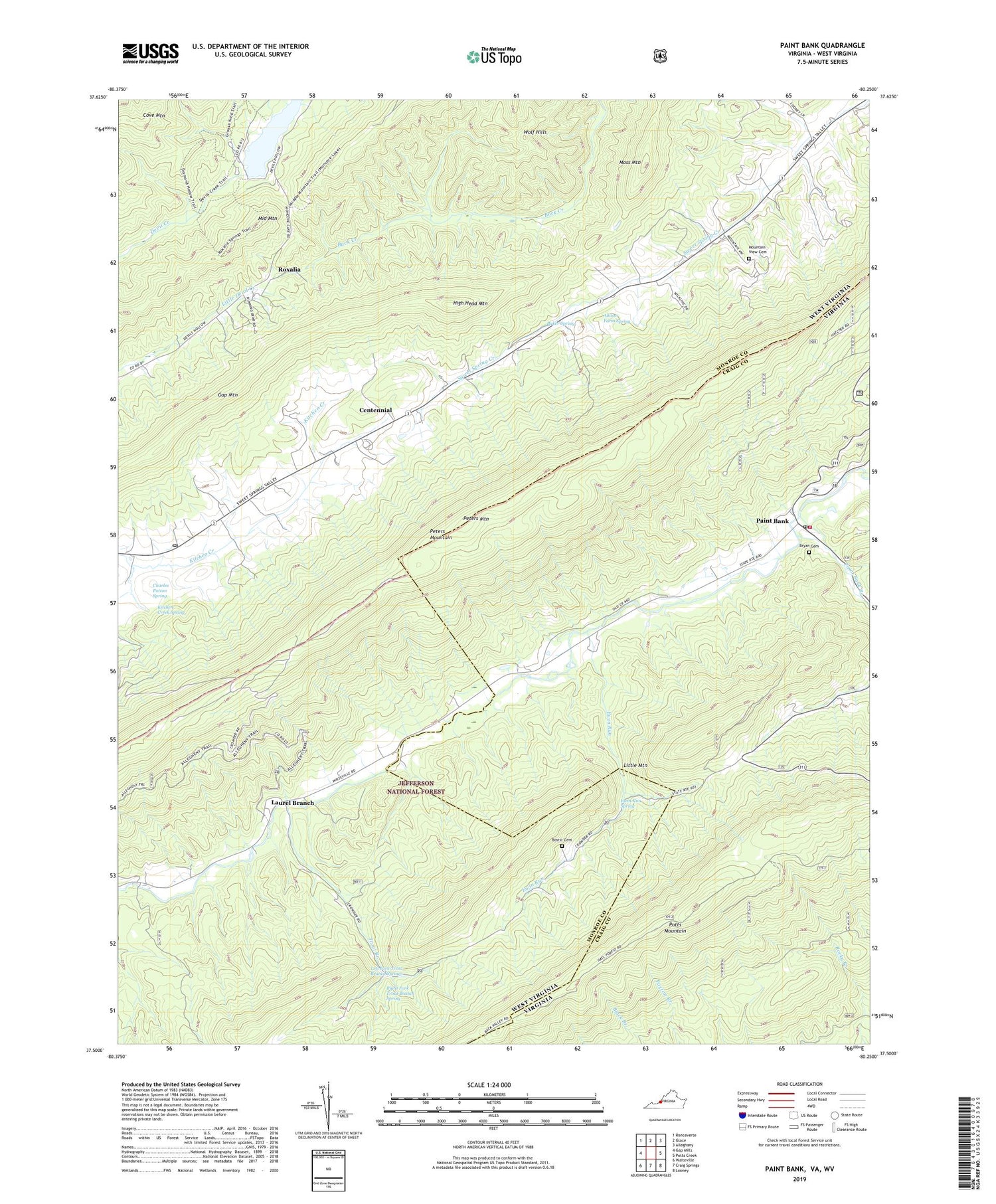 Paint Bank Virginia US Topo Map Image