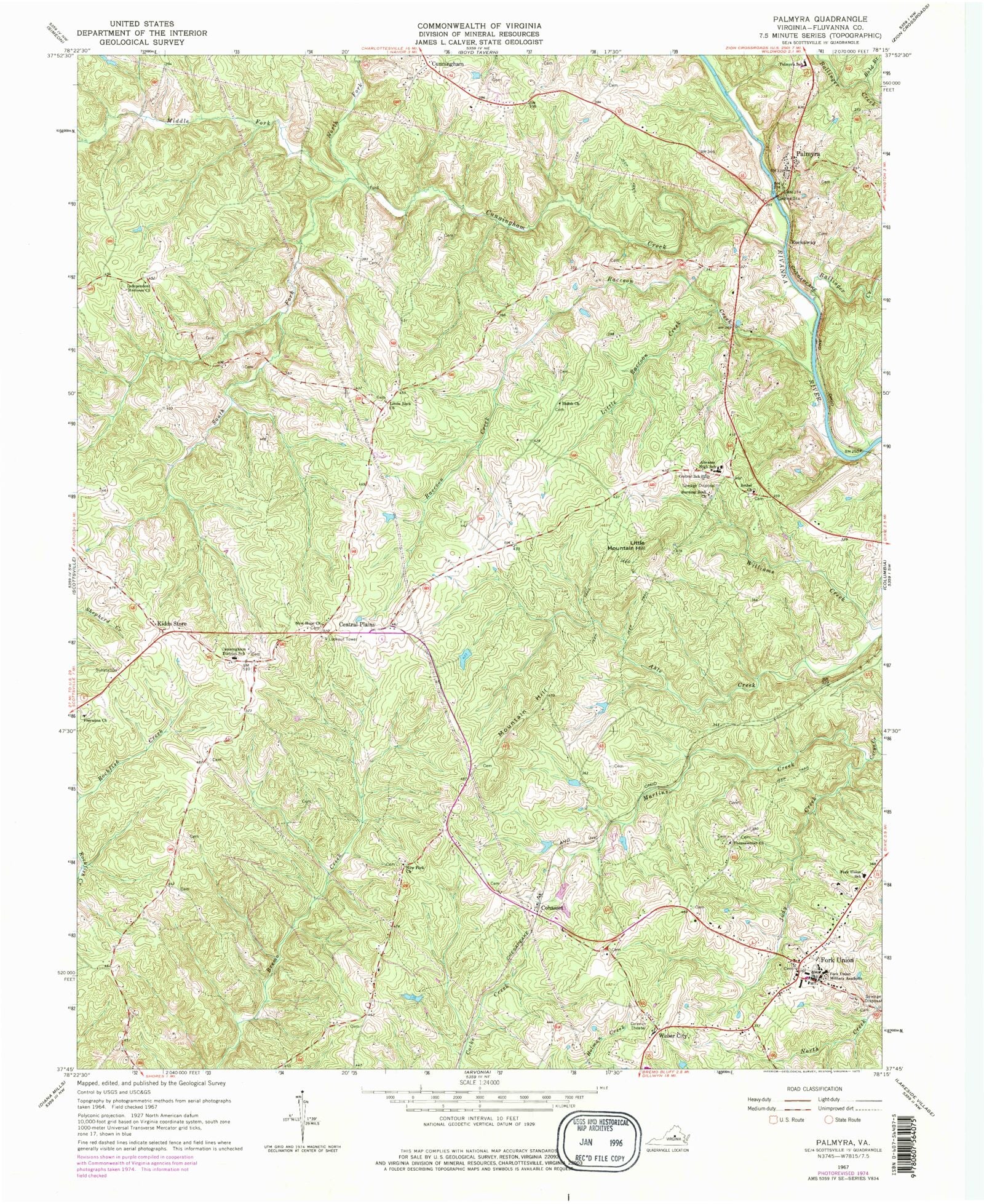 Classic USGS Palmyra Virginia 7.5'x7.5' Topo Map MyTopo Map Store
