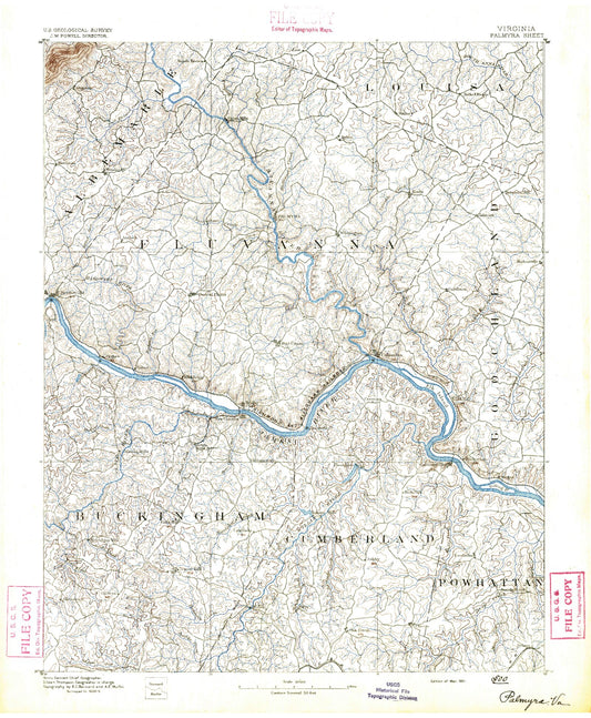 Historic 1891 Palmyra Virginia 30'x30' Topo Map Image