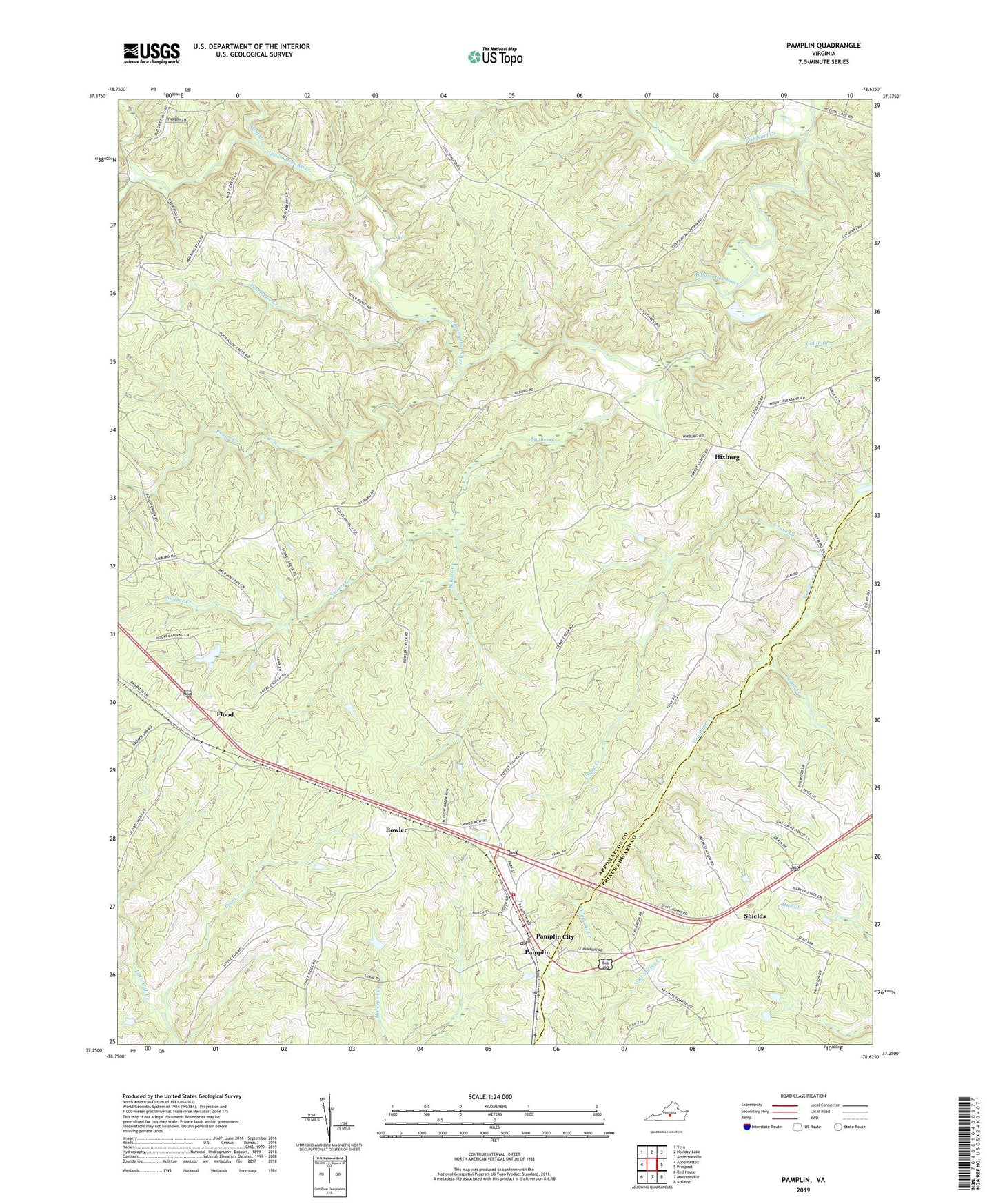 Pamplin Virginia US Topo Map Image