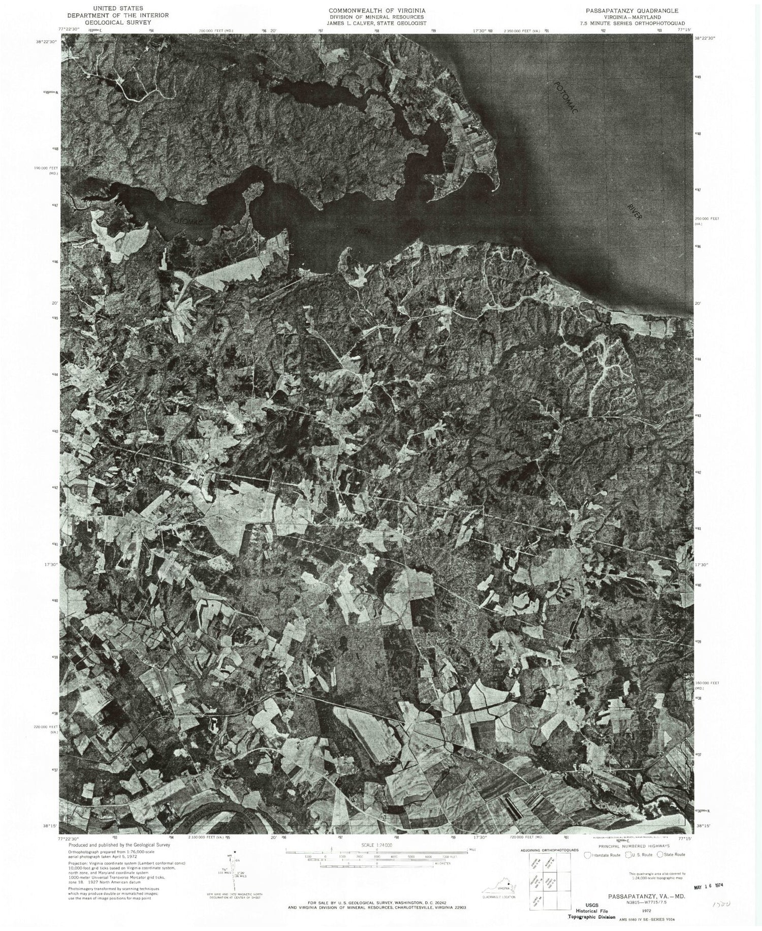 Classic USGS Passapatanzy Virginia 7.5'x7.5' Topo Map Image