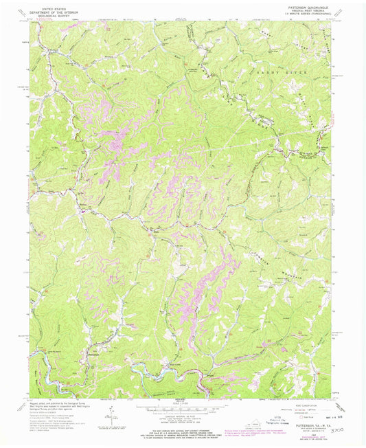 Classic USGS Patterson Virginia 7.5'x7.5' Topo Map Image