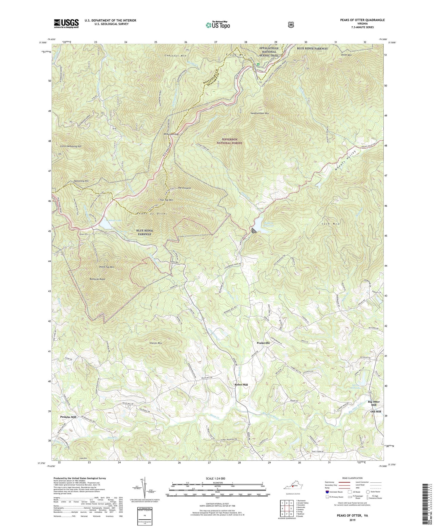 Peaks of Otter Virginia US Topo Map Image