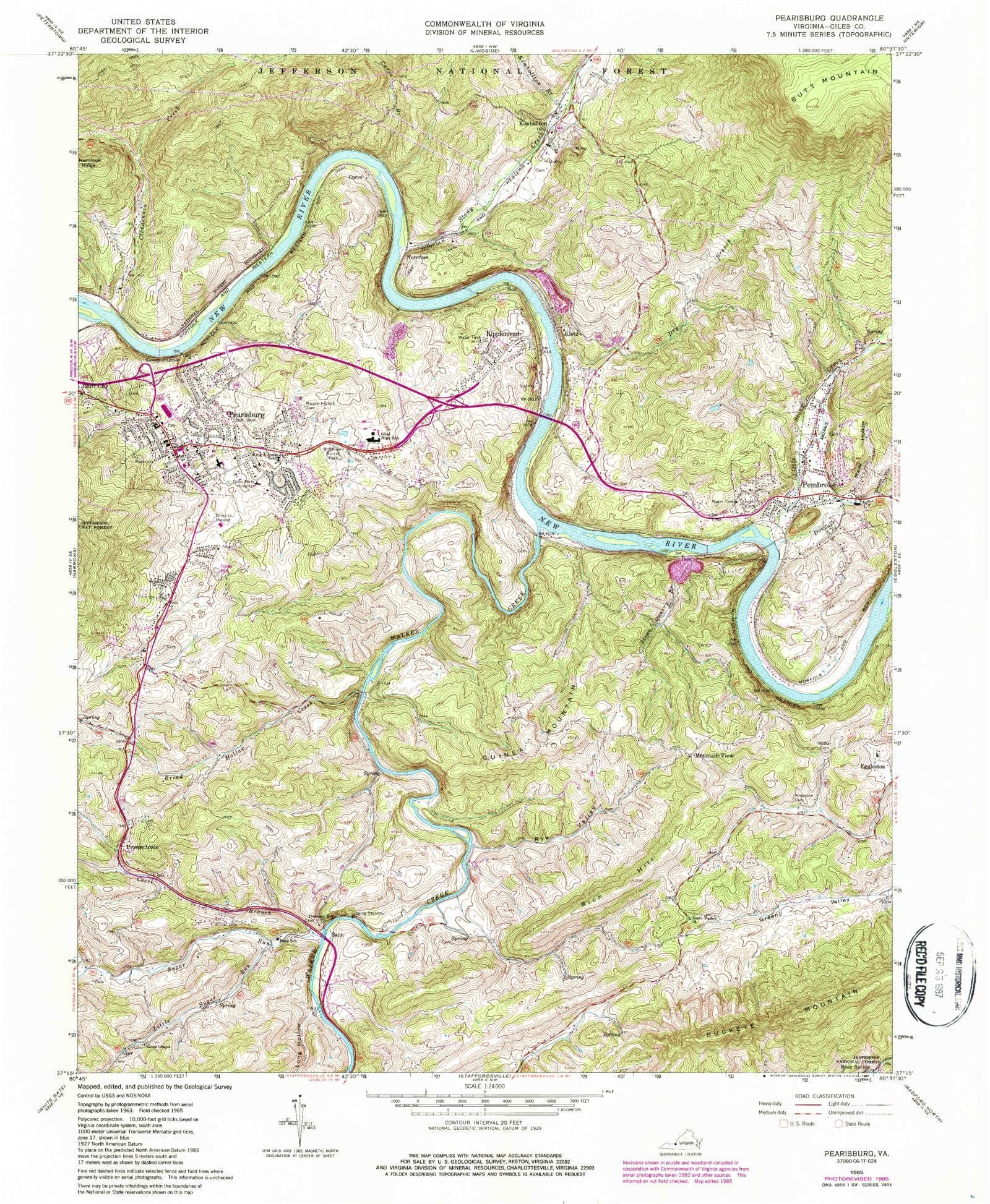 Classic USGS Pearisburg Virginia 7.5'x7.5' Topo Map MyTopo Map Store