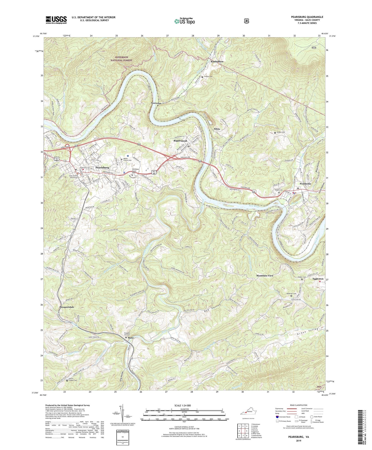 Pearisburg Virginia US Topo Map Image