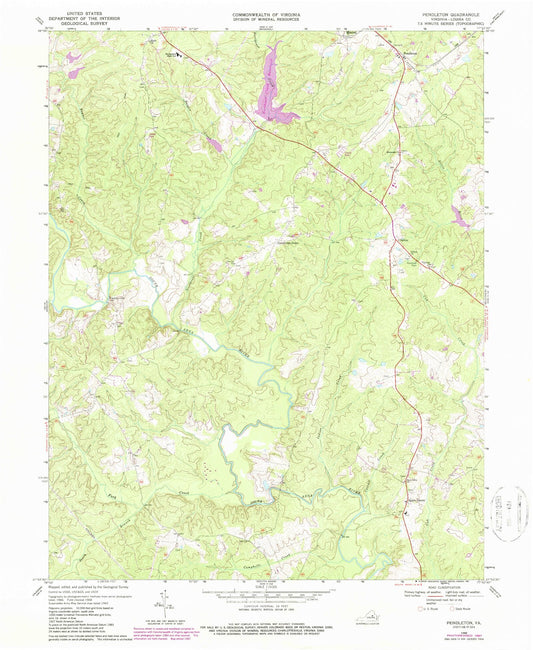 Classic USGS Pendleton Virginia 7.5'x7.5' Topo Map Image